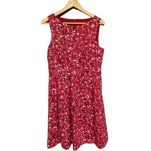Talbots Dresses & Skirts - Talbots Womens Dress Red Floral Sleeveless Fit Flare Pleated Midi Size 10